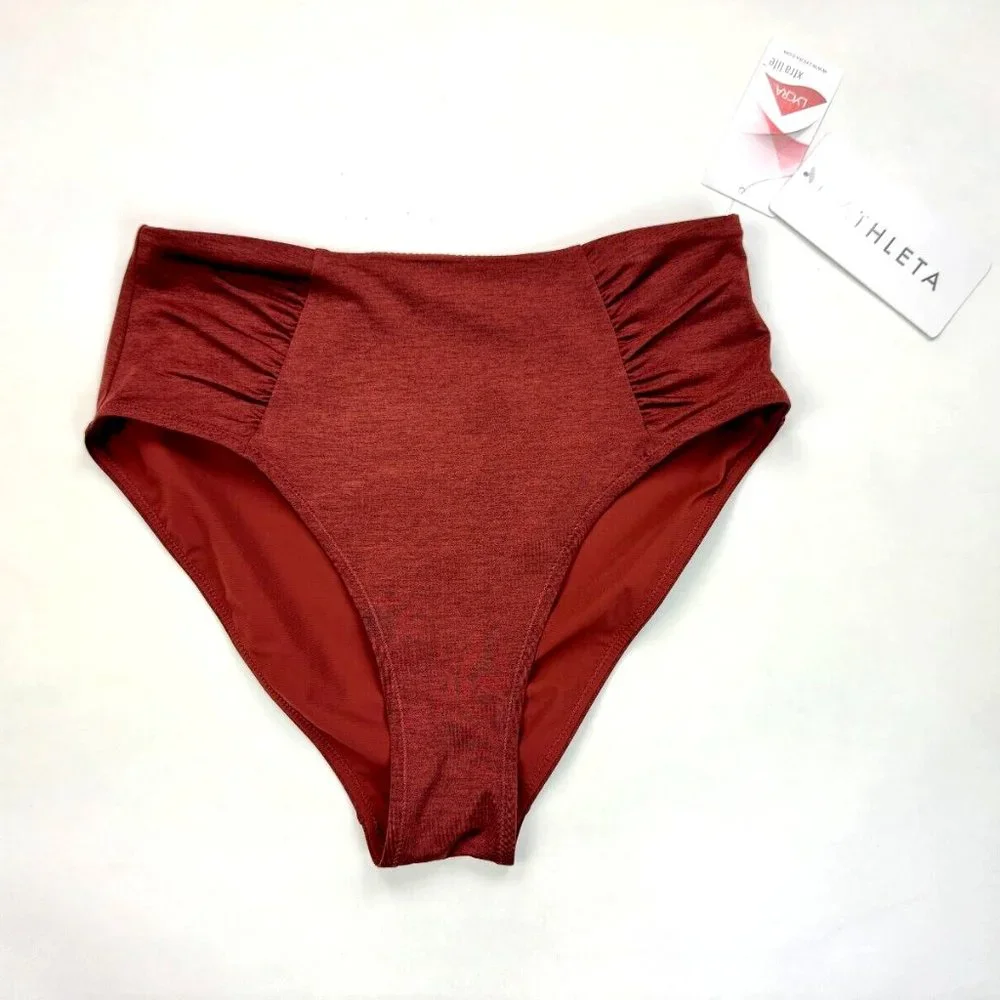 Athleta AquaLuxe High Waisted Bottom Women XS NWT $ 64 Shirred Side LinedStretch